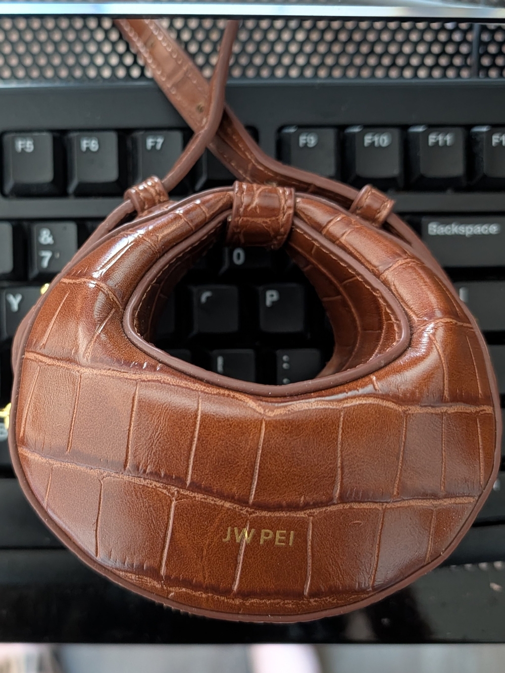JW PEI Brown Croc-Embossed Mini Crescent Crossbody